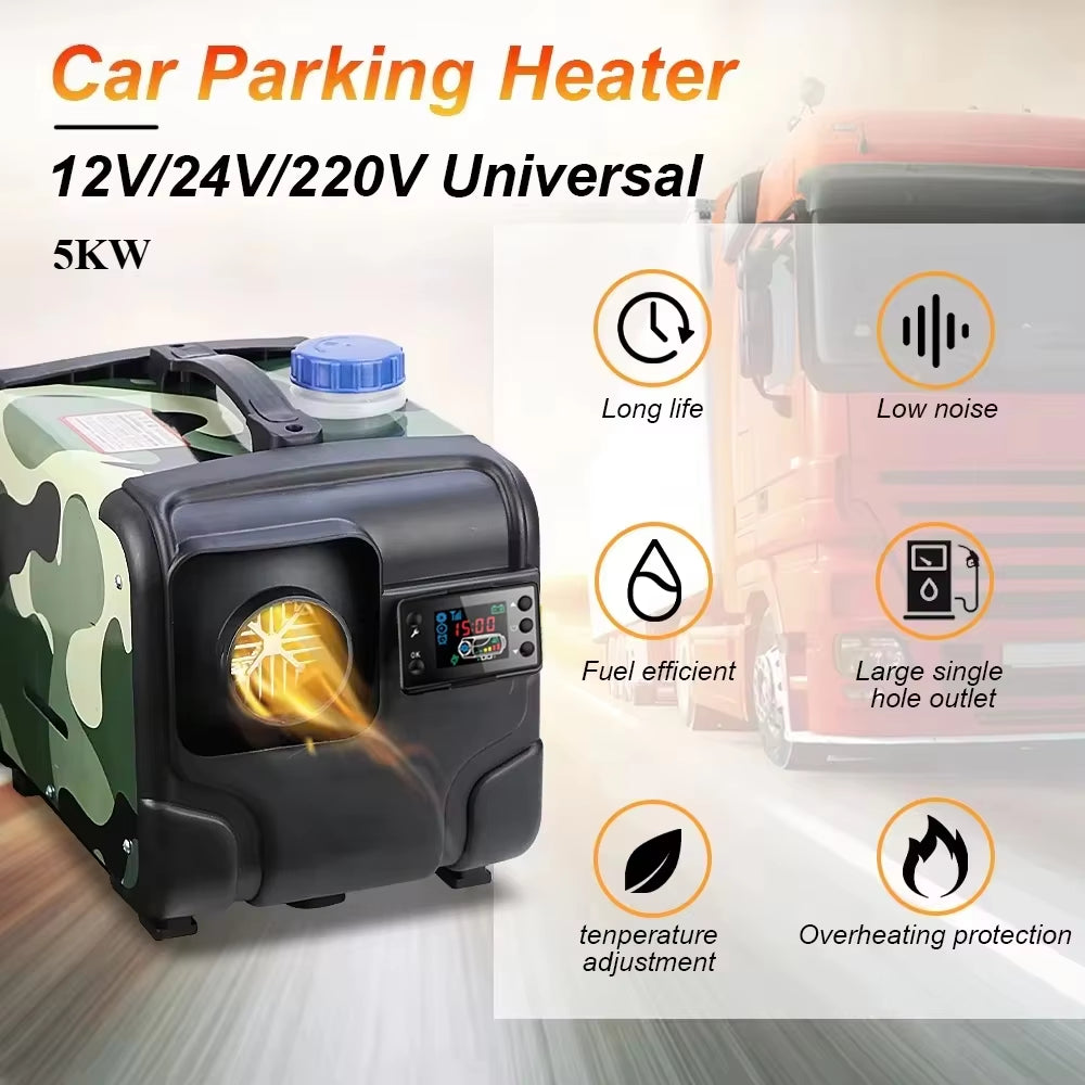 12V 24V 5000W Car Heater Air Diesel Heater Aluminum Shell Air Parking Heater Warmer Wireless LCD Remote Control Engine Preheater