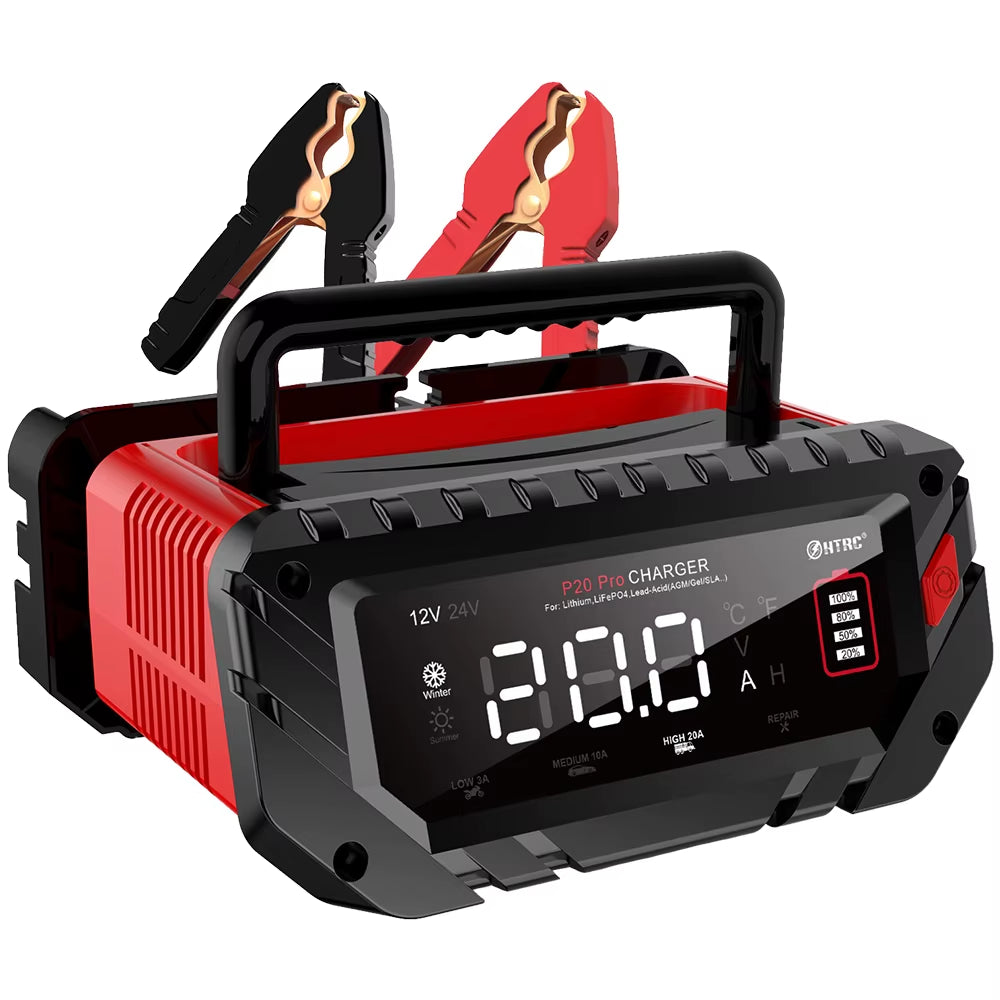 20A for Car Motorcycle Lifepo4 Charger for Lithium AGM GEL Lead-Acid Battery Charger 12V/24V Car Battery Charger