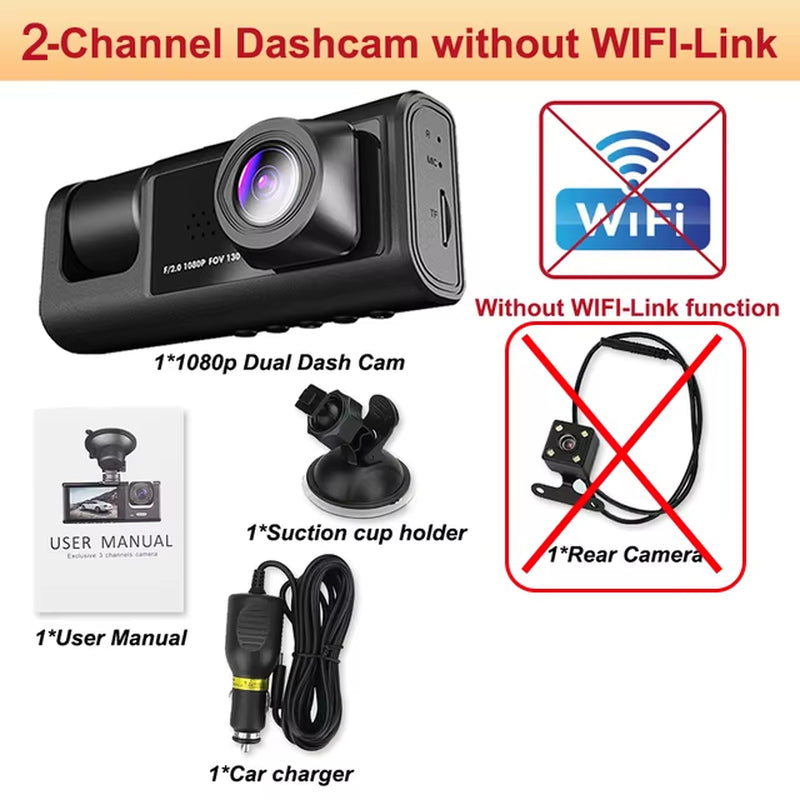 3 Lens Dash Cam for Car Front and Rear Camera 1080P Video Recorder Wifi Dashcam Black Box Car DVR Rear View Camera Car Accessory