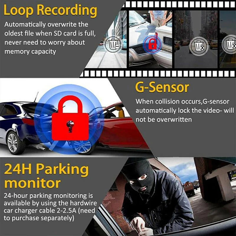 3 Lens Dash Cam for Car Front and Rear Camera 1080P Video Recorder Wifi Dashcam Black Box Car DVR Rear View Camera Car Accessory