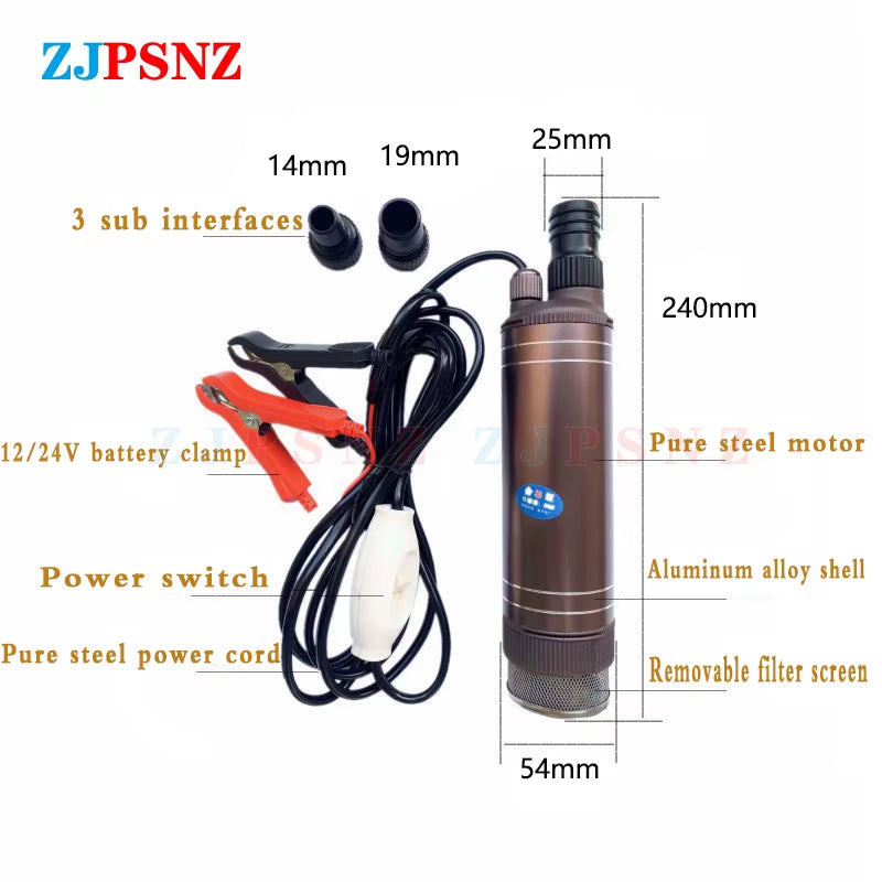 150W 12V/24V Portable DC Submersible Electric Pump for Diesel Fuel Delivery Water Sewage Suction Transfer Electric Pump 45L/Min