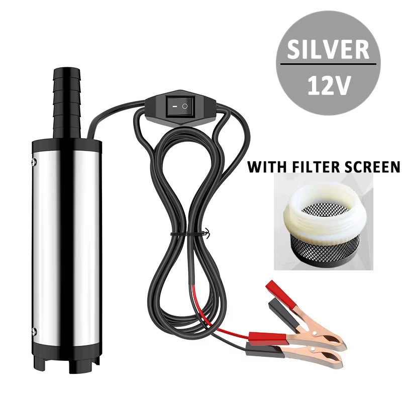 Car Electric Oil Pump Submersible Pump Portable Mini 12V 24V DC Electric Pump Aluminum Alloy Shell 12L/Min Fuel Transfer Pump