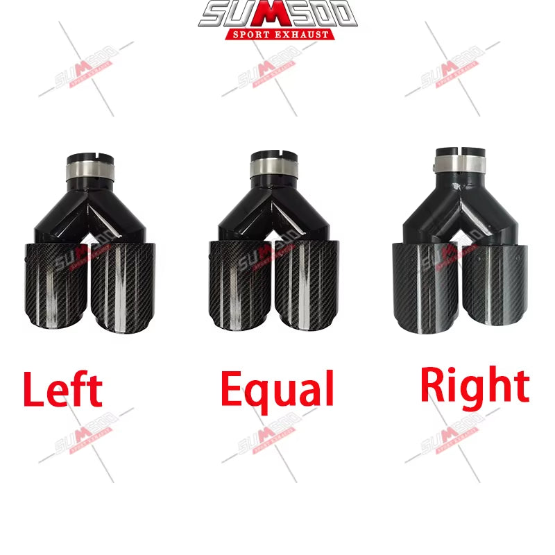 1 Pcs Glossy Carbon Fiber Black Stainless Exhaust Tips Car Muffler Double Y Pipes for Exhaust Dual Tips Car Accessori