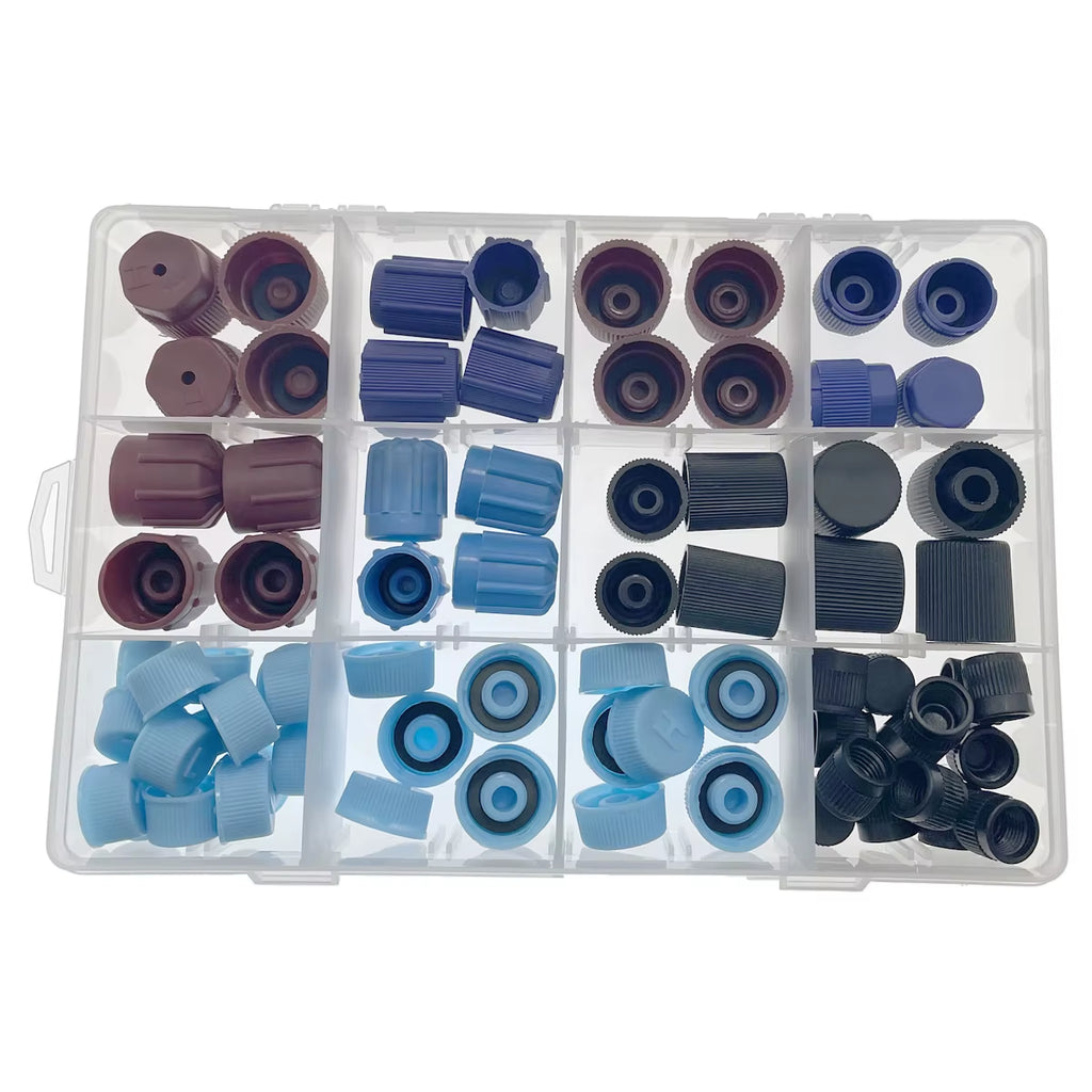 77Pcs Car Auto R134A AC A/C System Valve Core Dust Caps Set Air Seal Air Conditioning Valve Replacement Caps
