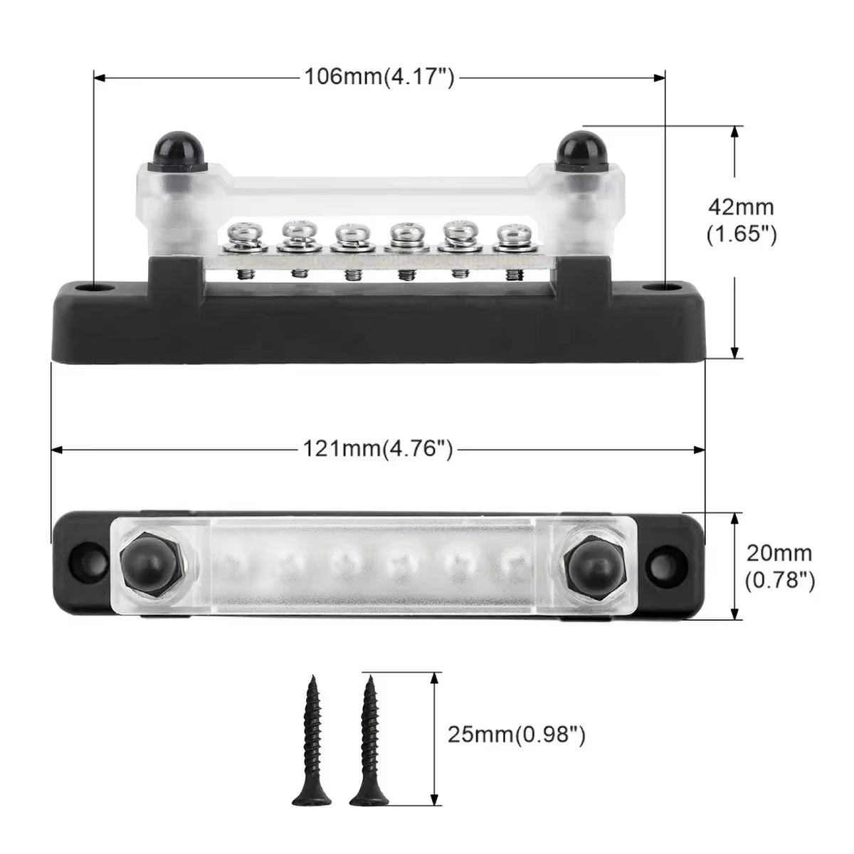 6 Way Bus Bar Terminal Block 300V AC/48V DC 130A AC/150A DC Power Distribution Terminal Block with Cover Heat Shrink Tubing