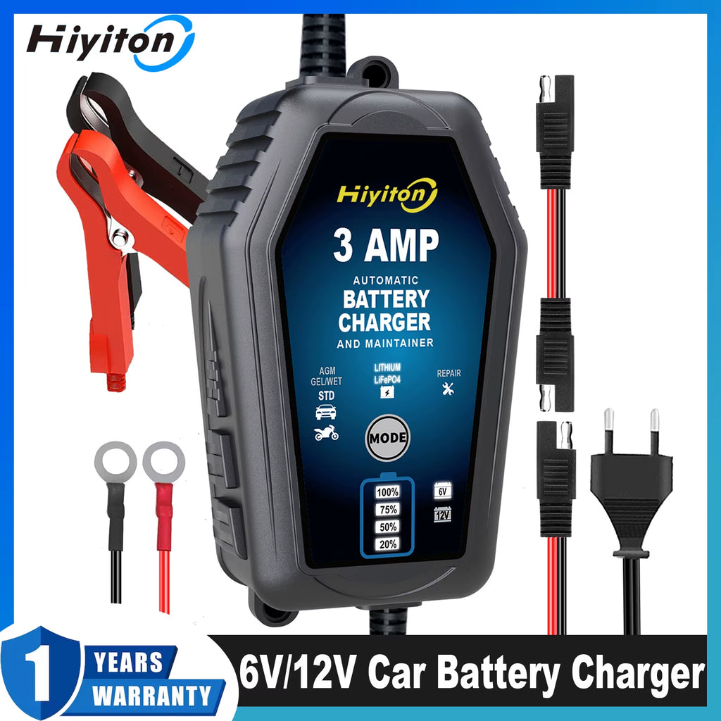 6V 12V 3000Ma Car Smart Battery Charger for Lithium Lifepo4 Lead-Acid Battery Pluse Repair Charge Maintainer EU Stock