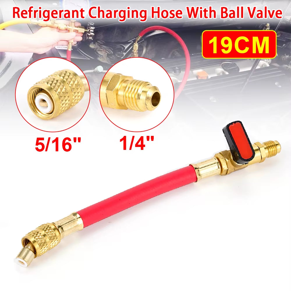 Car Refrigerant Charging Hose with Ball Valve Tube AC Car Air Conditioning Charging Manifold Gauge 800-3000PSI 1/4"