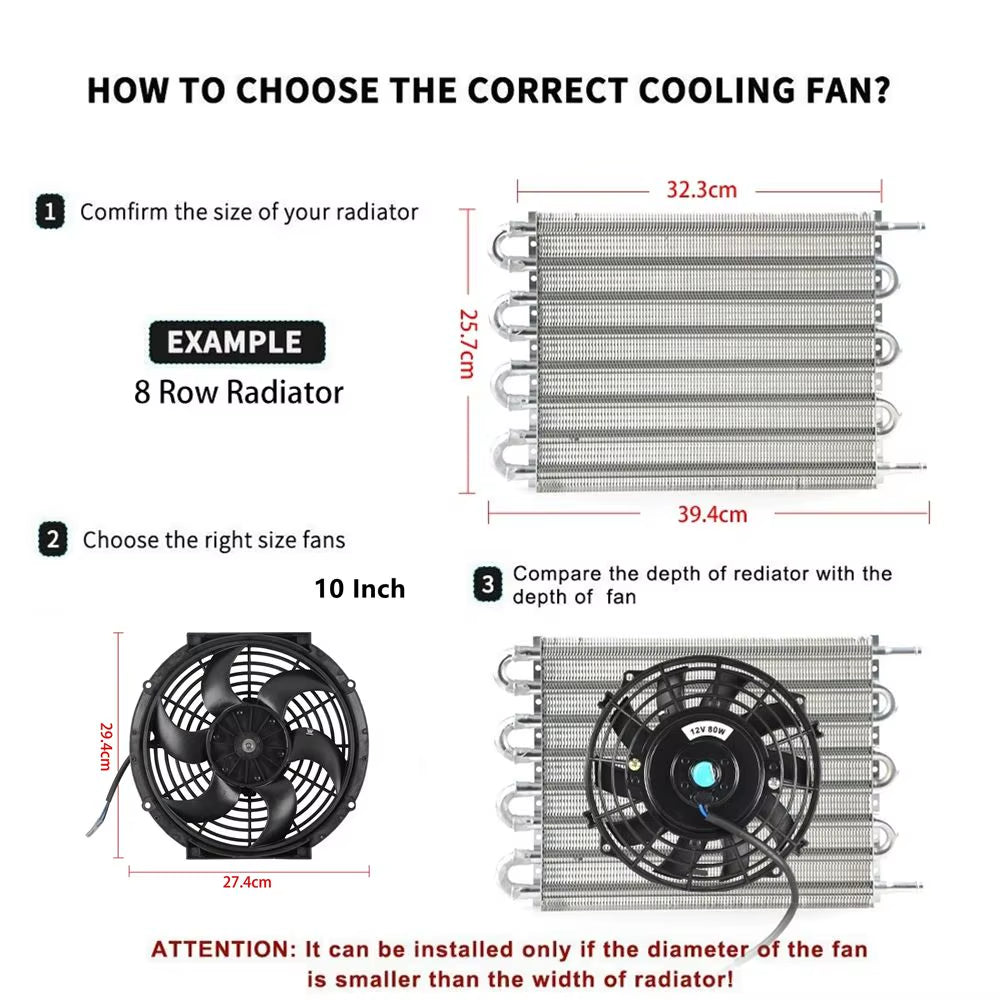 Universal 8 Row Aluminum Transmission Radiator Oil Cooling / 10 Inch 12V Car Air Conditioning Electronic Slim Fan Cool Kit