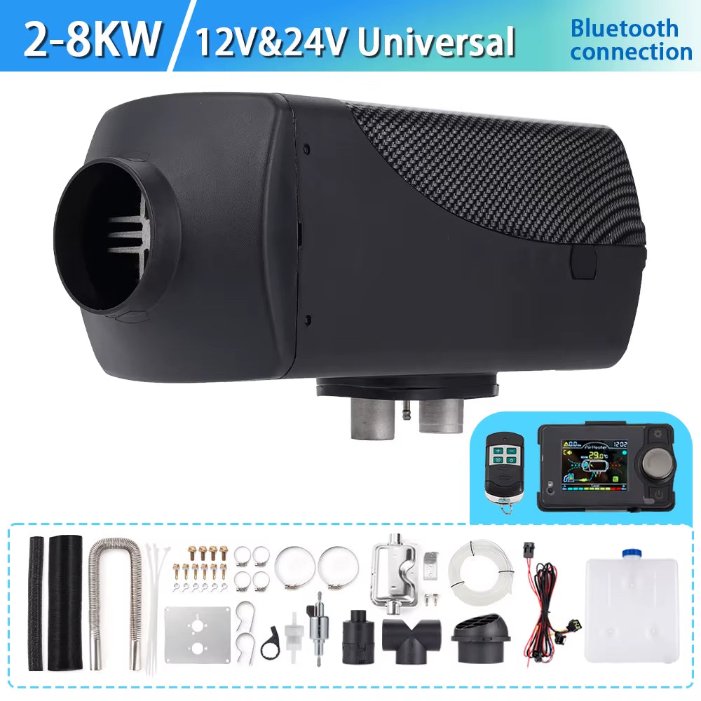 2-8KW Bluetooth Parking Heater Black Universal Current 12V&24V Split Unit for Indoor Outdoor Camping Boats RVS Trucks Vans