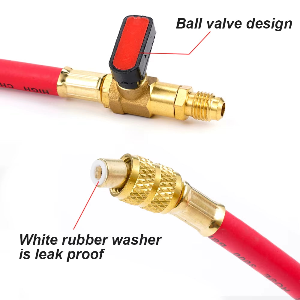 Car Refrigerant Charging Hose with Ball Valve Tube AC Car Air Conditioning Charging Manifold Gauge 800-3000PSI 1/4"