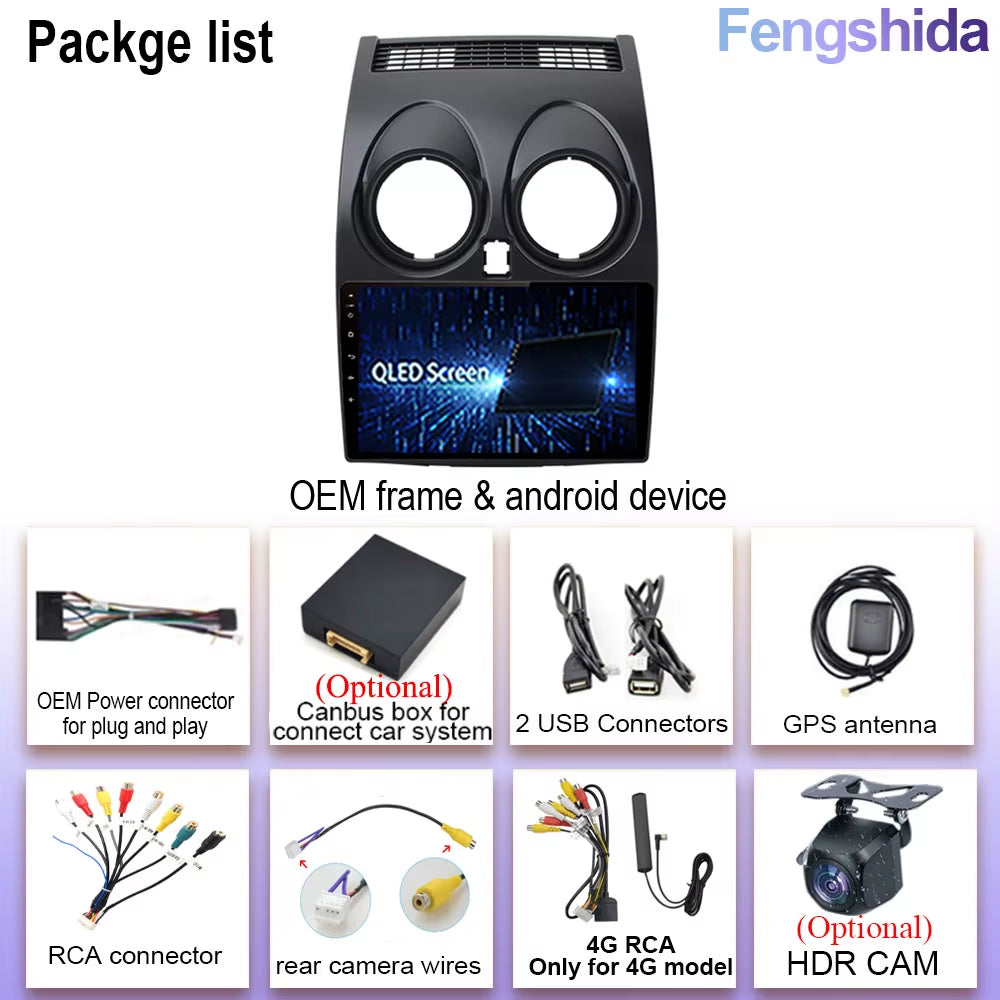 For Nissan Qashqai J10 2006 - 2013 Android 14 Auto Car Radio Multimedia Video Player Stereo Head Unit Audio Carplay