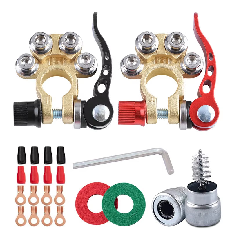 Car Battery Terminal Quick Release Disconnect Battery Terminals Copper Wire Lugs Cable Clamp Screw Connection Kit for Auto Boat