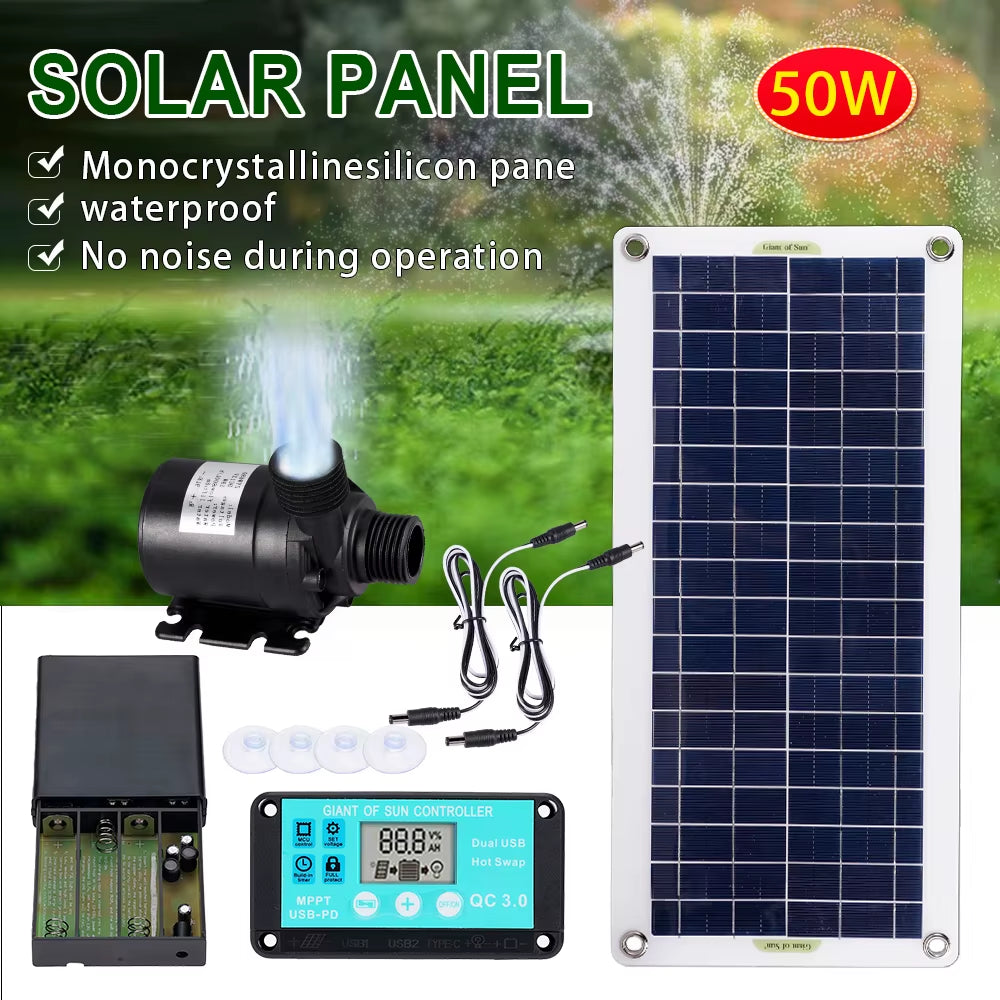 50W 800L/H Super Silent Submersible Water Pump Motor Brushless Solar Water Pump Unit Fish Pond Garden Fountain Decoration