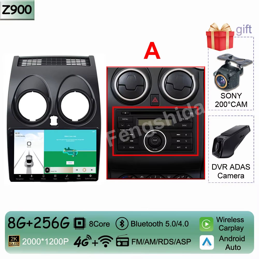 For Nissan Qashqai J10 2006 - 2013 Android 14 Auto Car Radio Multimedia Video Player Stereo Head Unit Audio Carplay