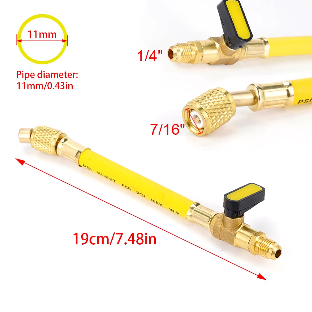 Car Refrigerant Charging Hose with Ball Valve Tube AC Car Air Conditioning Charging Manifold Gauge 800-3000PSI 1/4"