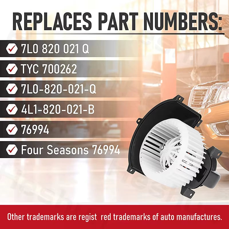 AC Heater Blower Motor Fan for Volkswagen Touareg 2004 - 2010 for Audi Q7 2007 - 2015 Replaces 7L0820021Q/L 700262 7L0820021S