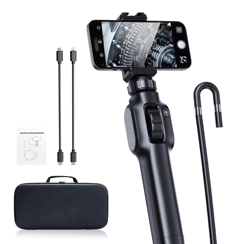 8Mm Lens 360 Degree 2 Way Rotary Articulating Industrial Endoscope Camera Car Repair Inspection Borescope with 8 LED 4.3 "Screen