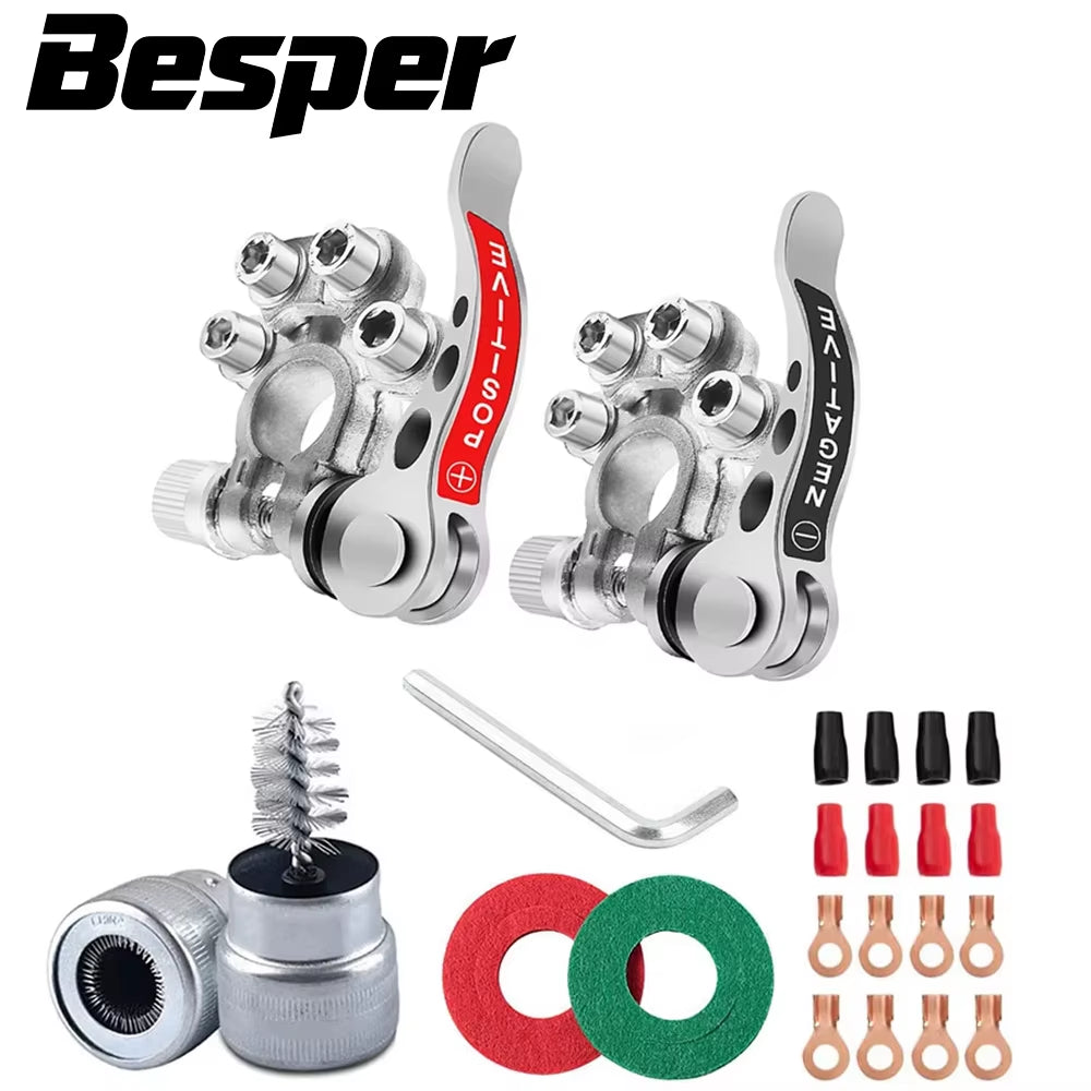 Car Battery Terminal Quick Release Disconnect Battery Terminals Copper Wire Lugs Cable Clamp Screw Connection Kit for Auto Boat