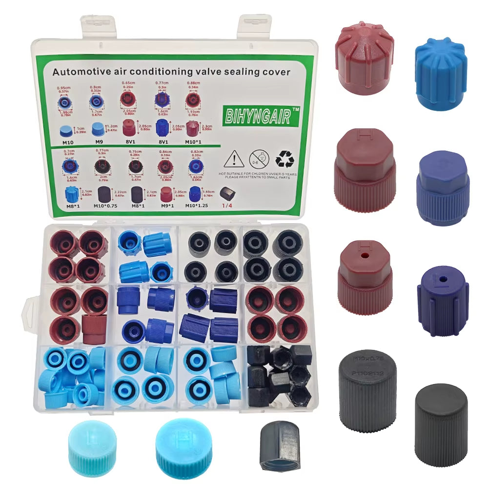 77 PCS Universal Car Auto A/C R134A R12 High Low Side AC System Valve Core Dust Caps Set Air Seal Replacement Air Conditioning