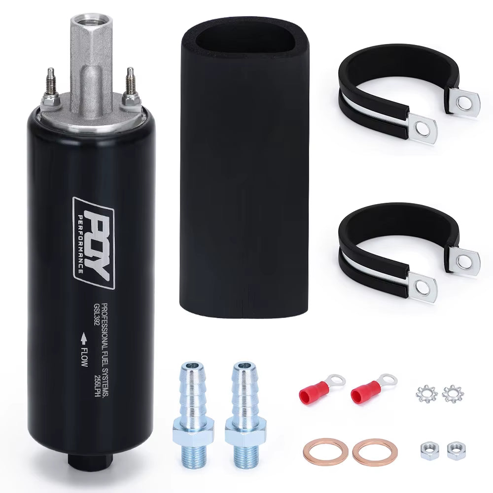 LIZHI- Black Universal High Flow & Fuel Pump GSL392 Pressure External Inline 255LPH with  Logo or Withou Logo LZ-FPB005
