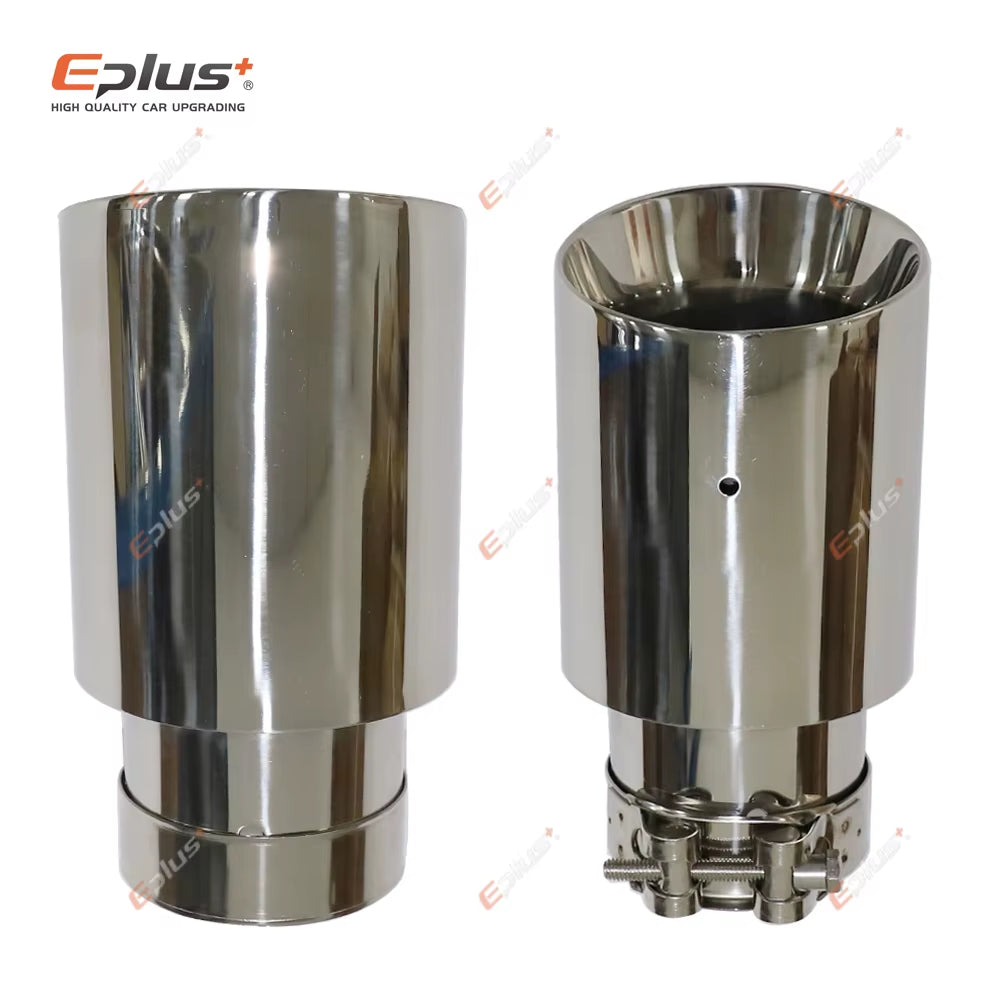 Car Stainless Steel Silver Muffler Tip Universal Exhaust Pipe Mufflers Bilayer Nozzle Bilayer Decoration Bevel End