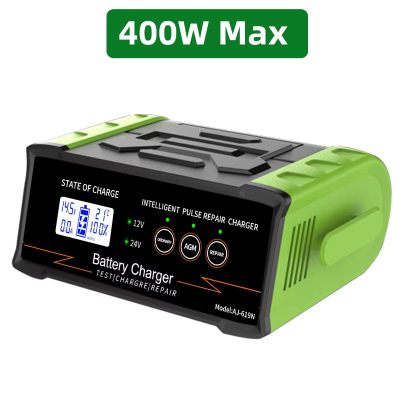 12V-24V Car Battery Charger High Power 300W/400W Smart Battery Charger Fast Charging Wet Dry Lead Acid Digital LCD Display