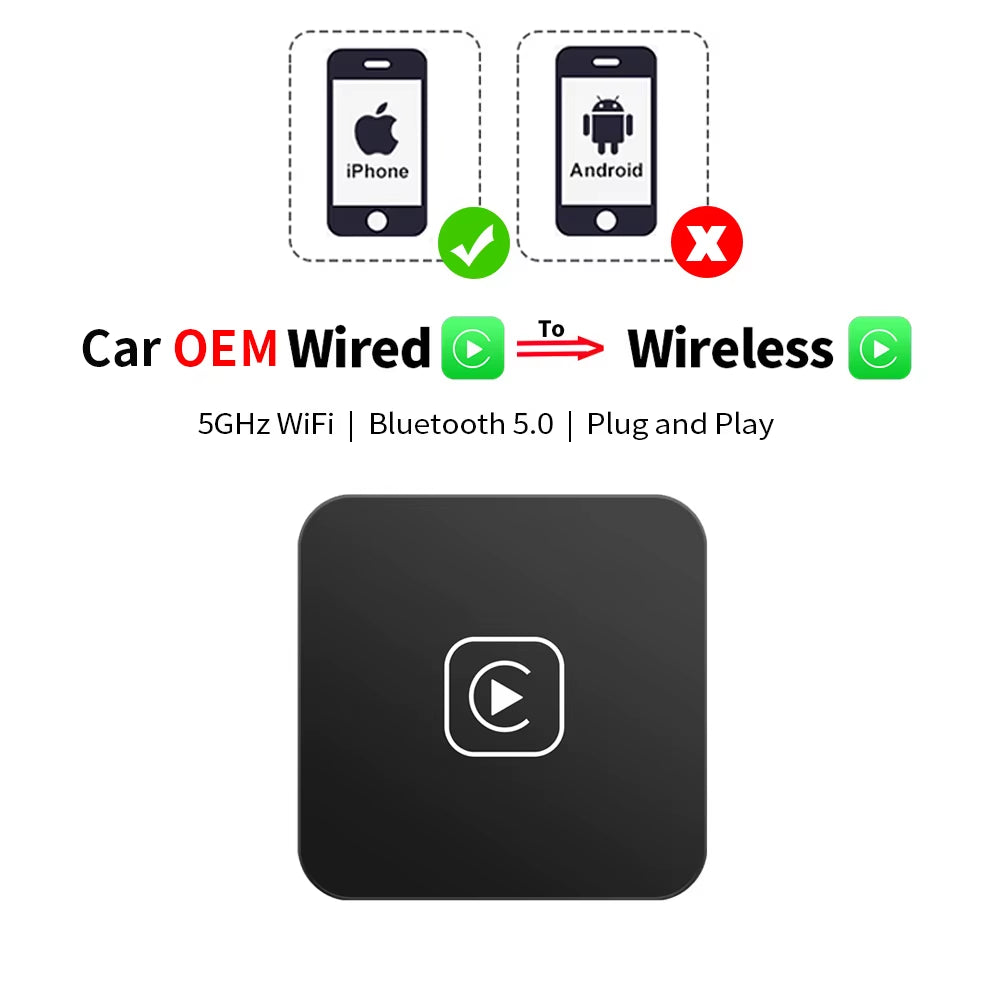 Wired to Wireless Carplay for Toyota Mazda Nissan Camry Suzuki Subaru Citroen Audi Mercedes Kia Ford Opel IOS15 Spotify BT