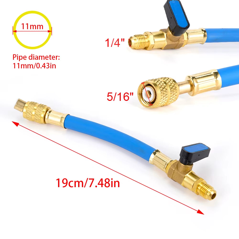 Car Refrigerant Charging Hose with Ball Valve Tube AC Car Air Conditioning Charging Manifold Gauge 800-3000PSI 1/4"