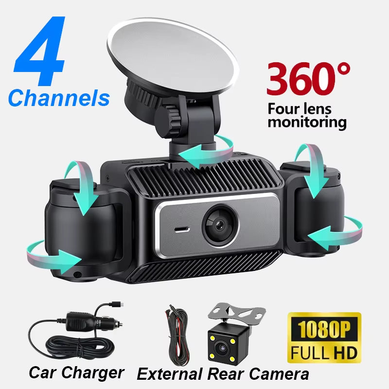 1080P Car DVR 4 Channel Dash Cam for Cars WIFI Video Recorder Night Vision Rear View Camera for Vehicle Remote Control