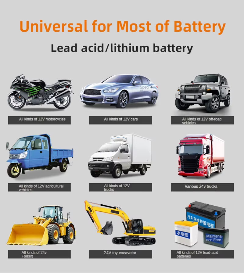 Smart 600W /400W 12V 24V Powerful Car Battery Charger Lead Acid Lithium 50A-30A Boat Auto Forklift Storage Cell Fast Charge