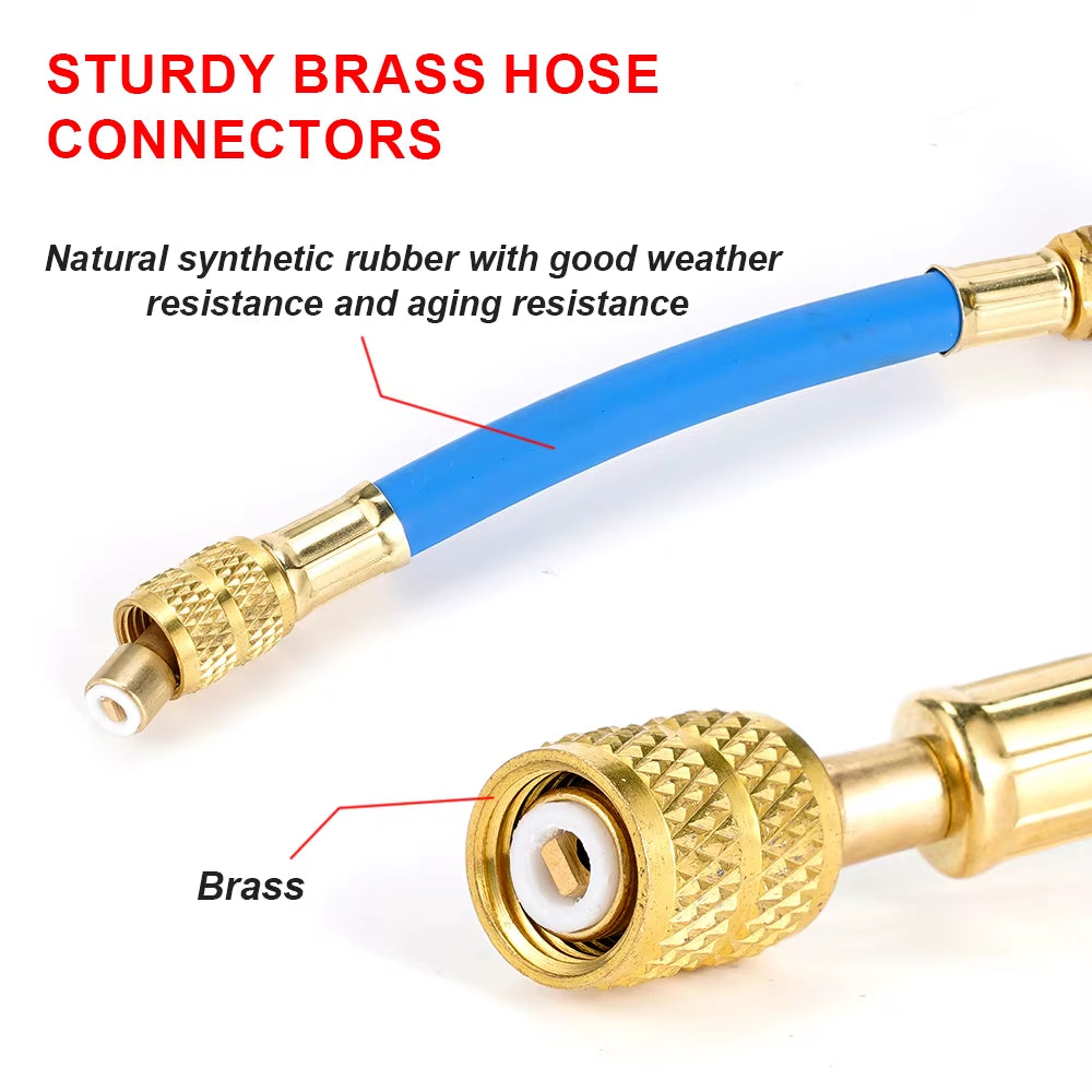 Car Refrigerant Charging Hose with Ball Valve Tube AC Car Air Conditioning Charging Manifold Gauge 800-3000PSI 1/4"