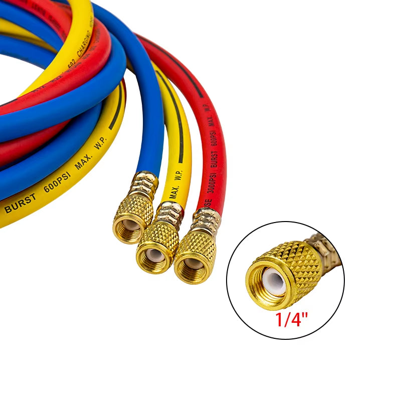 118'' ( 3 Meters ) 1/4" HVAC R12 R22 R134A R502 404A Refrigerant Charging Hose for Cars Auto A/C Refrigeration System A/C Parts