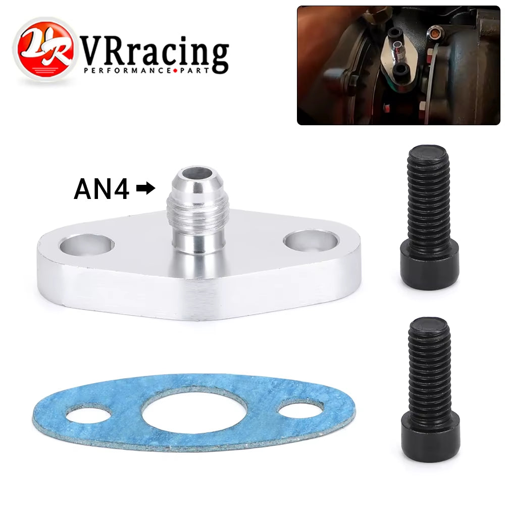 VR - Turbo Oil Feed Inlet Flange Gasket Adapter Kit 4AN 4 an Fitting T3 T3/T4 T04 VR-OFG31