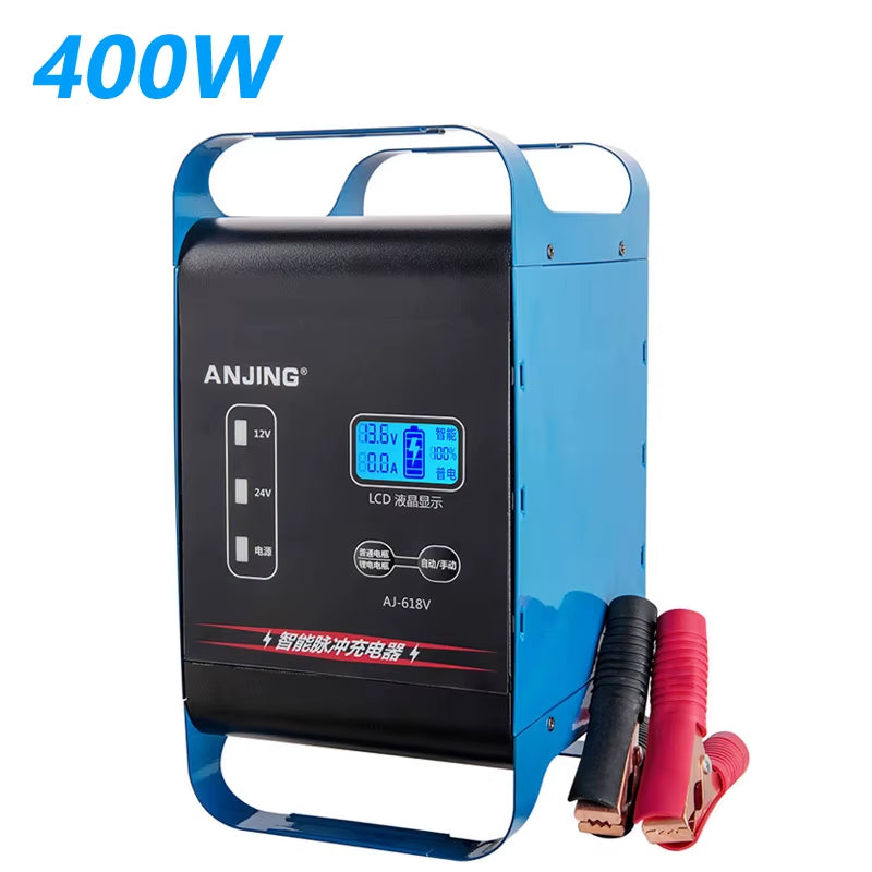 Smart 600W /400W 12V 24V Powerful Car Battery Charger Lead Acid Lithium 50A-30A Boat Auto Forklift Storage Cell Fast Charge