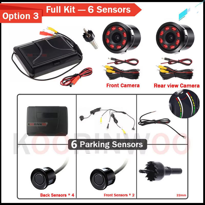 Parktronic 8/6/4 Car Sensors Front + Back Camera Parking Sensors Distance No. LCD Monitor Buzzer System for Blind Area