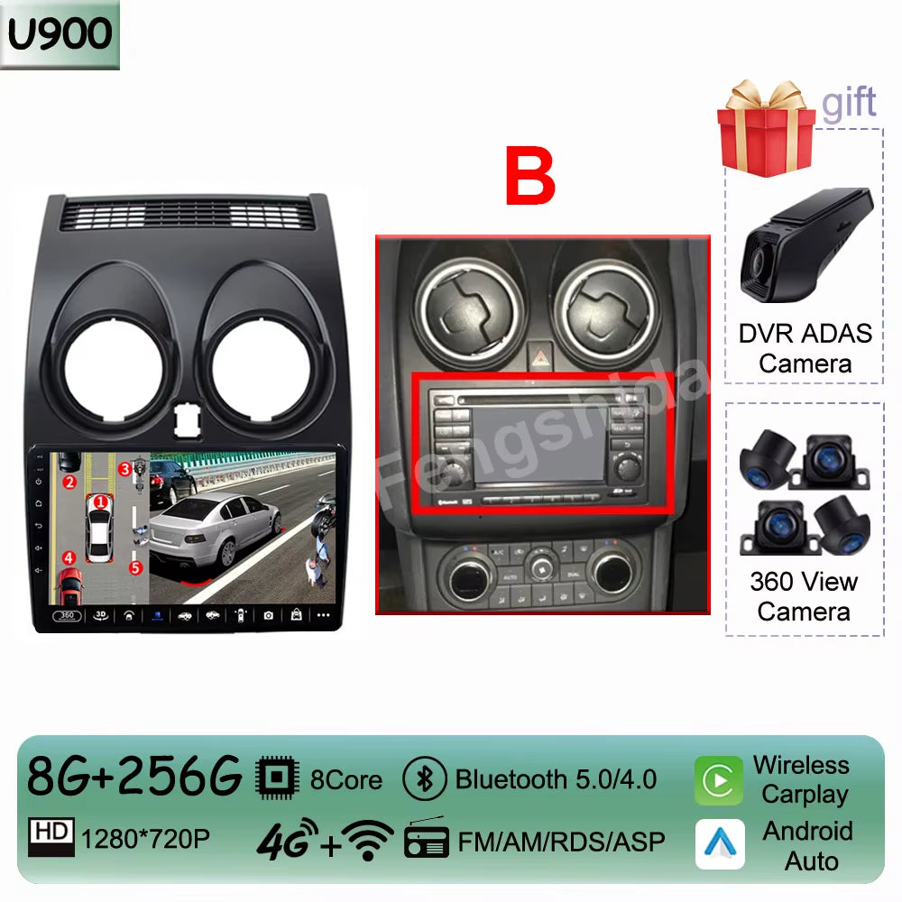 For Nissan Qashqai J10 2006 - 2013 Android 14 Auto Car Radio Multimedia Video Player Stereo Head Unit Audio Carplay