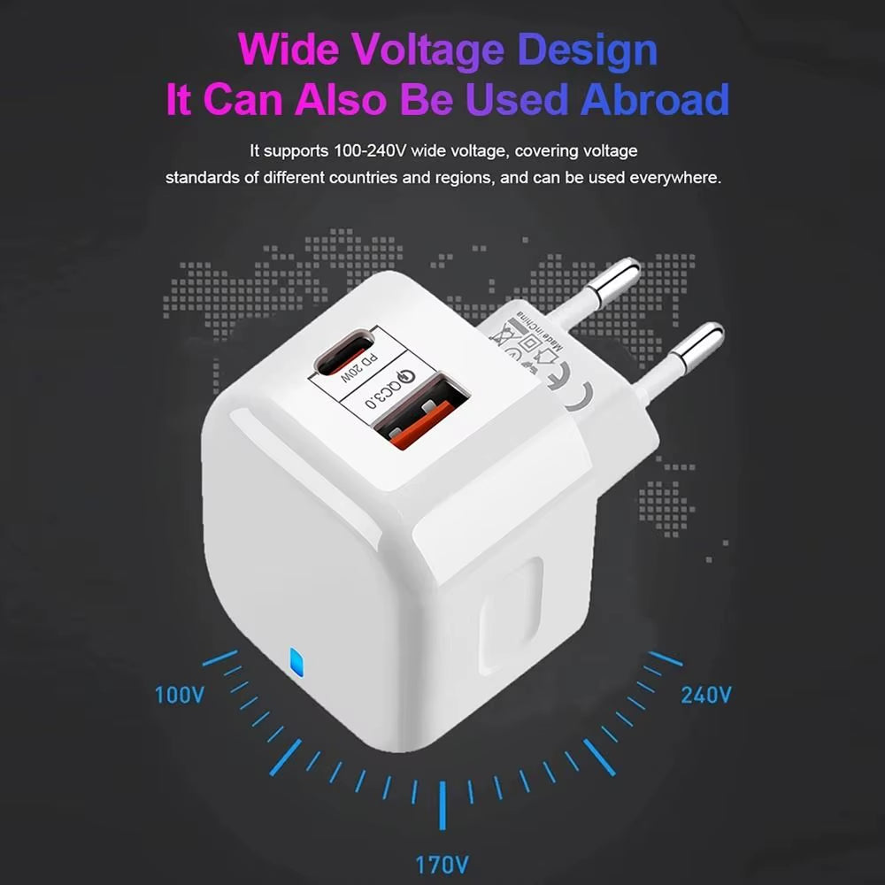 20W 2 Ports USB Type C Charger PD Quick Charger Mobile Phone Travel Charger Mini Portable New Wall Safety Protection Charger