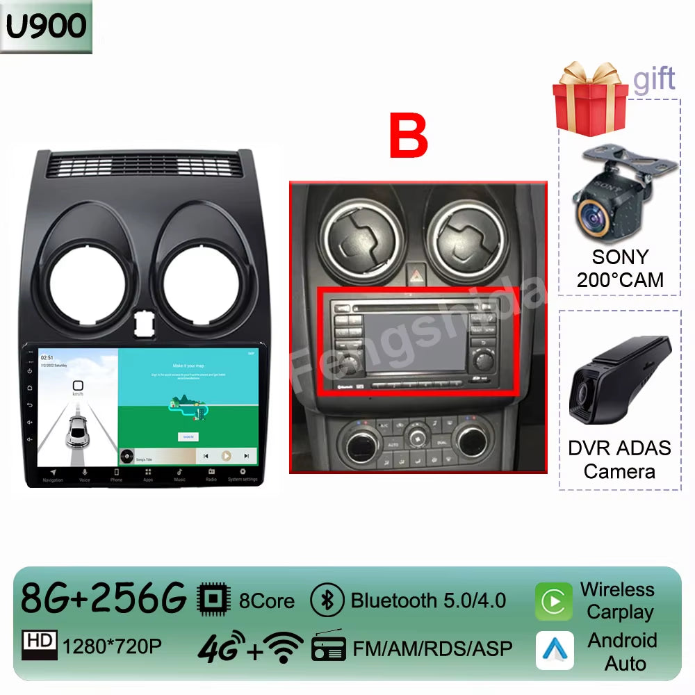 For Nissan Qashqai J10 2006 - 2013 Android 14 Auto Car Radio Multimedia Video Player Stereo Head Unit Audio Carplay