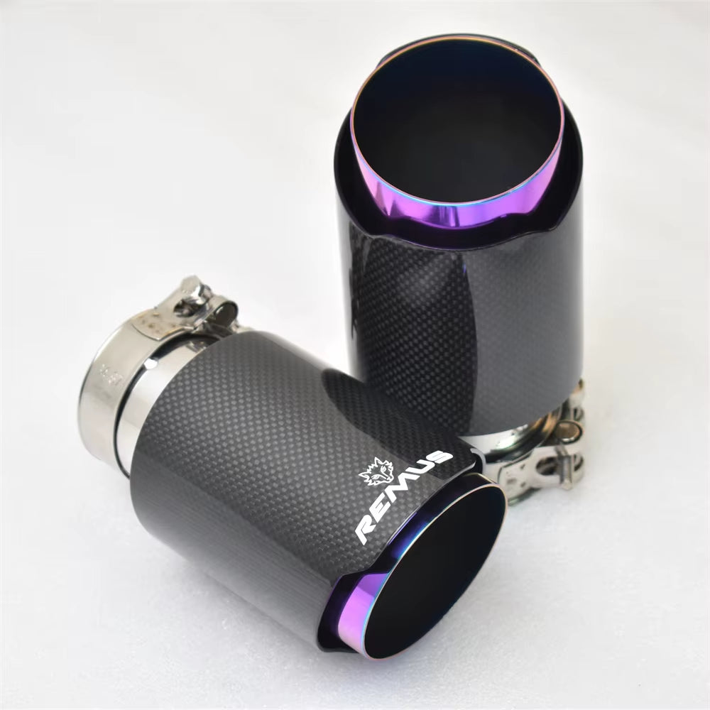 RE 1Pcs Carbon Fiber Tail Throat Stainless Steel Muffler with Smooth Surface and Purple Inner Liner for Car Modification
