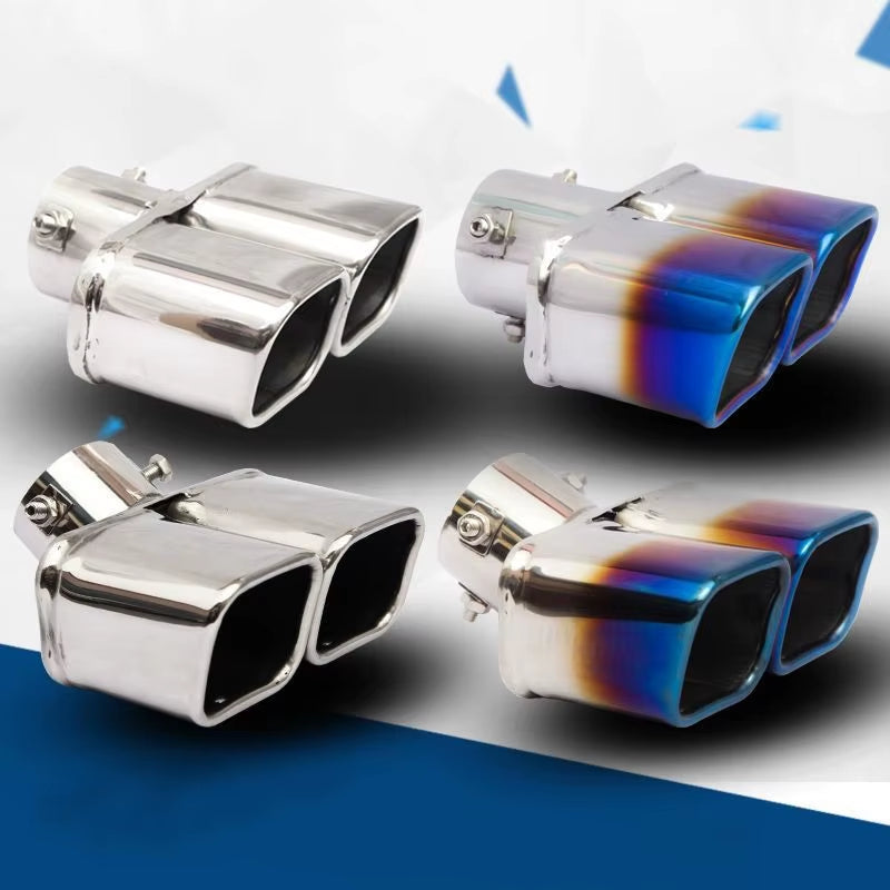 76Mm Universal Auto Muffler Silencer Dual Outlet Car Exhaust Tip Stainless Steel Slant Rolled Edge Blue/Silver Anti-Resistance R