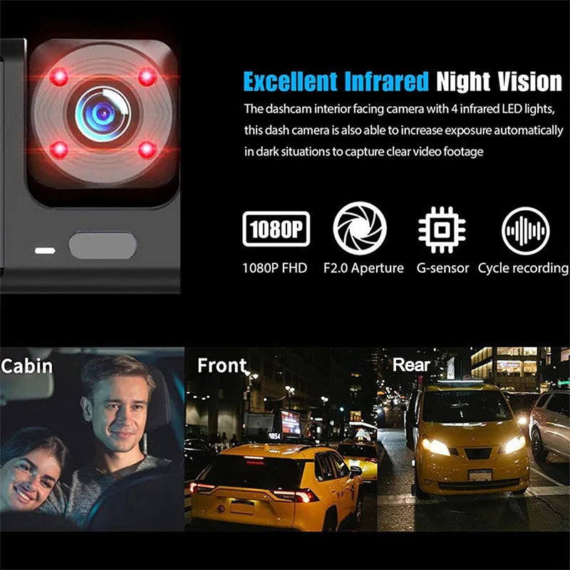 3 Lens Dash Cam for Car Front and Rear Camera 1080P Video Recorder Wifi Dashcam Black Box Car DVR Rear View Camera Car Accessory