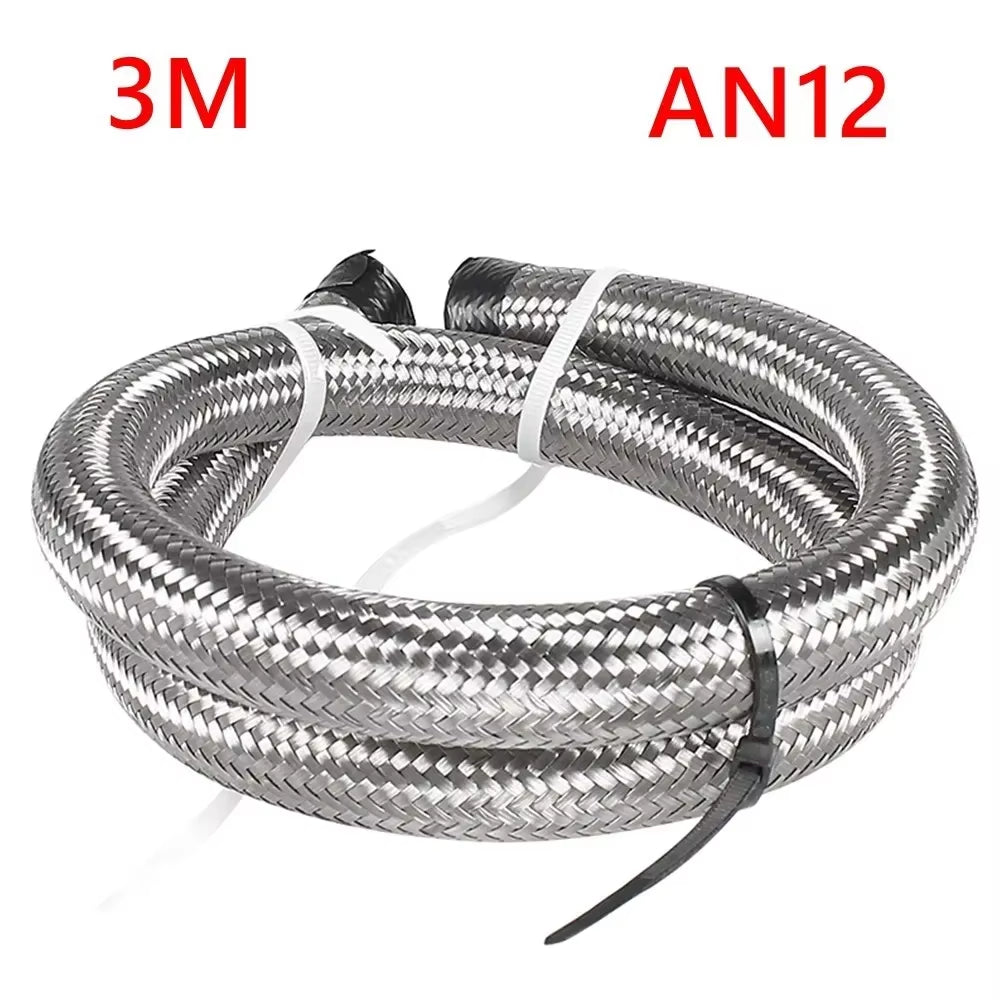 1M 3M 5M 16FT AN4 AN6 AN8 AN10 AN12 Oil Fuel Hose Oil Gas Cooler Hose Line 5M Pipe Tube Nylon Stainless Steel Braided Line