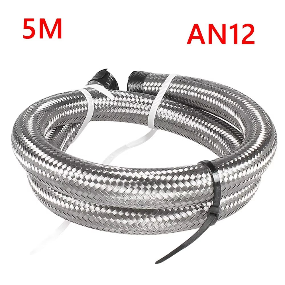 1M 3M 5M 16FT AN4 AN6 AN8 AN10 AN12 Oil Fuel Hose Oil Gas Cooler Hose Line 5M Pipe Tube Nylon Stainless Steel Braided Line