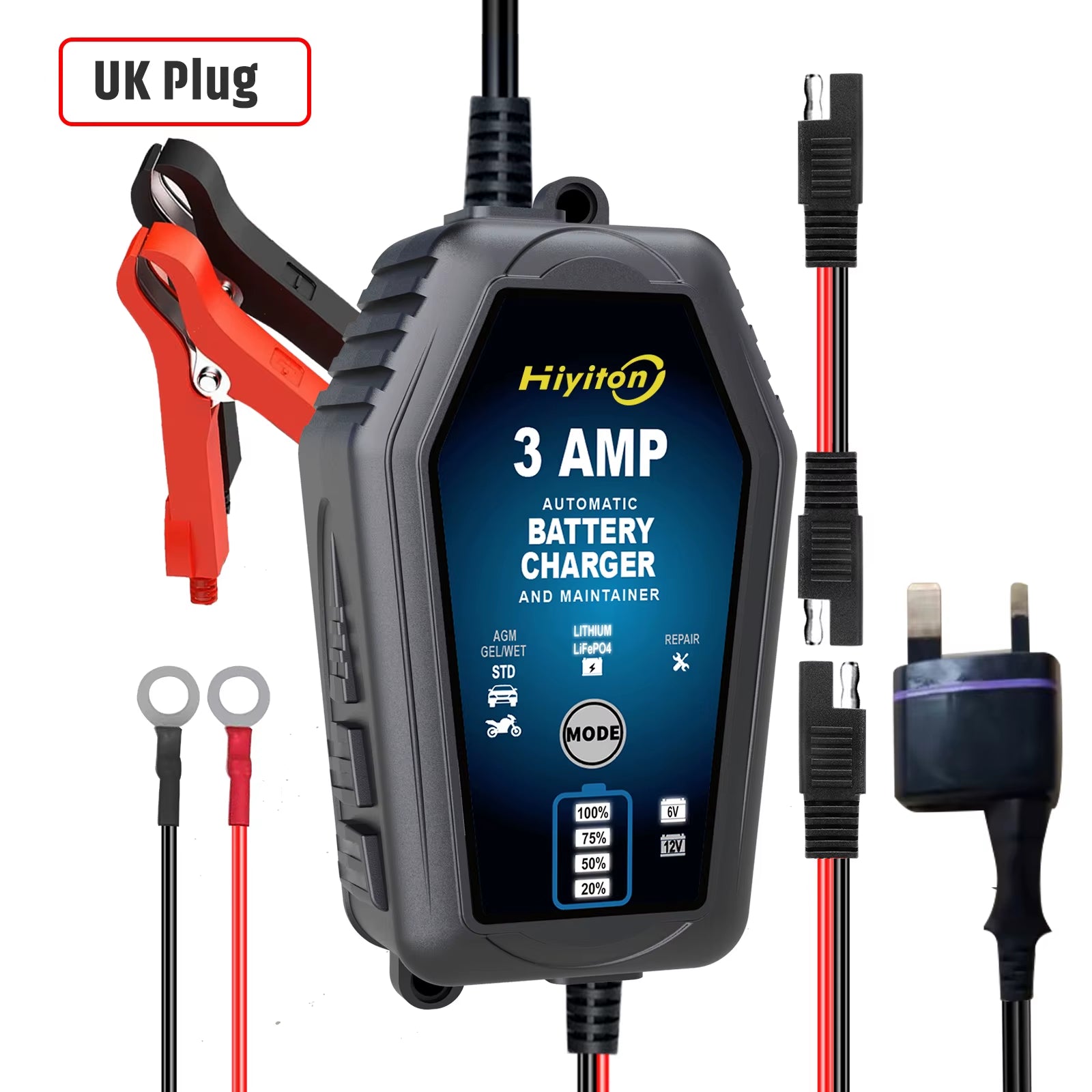 6V 12V 3000Ma Car Smart Battery Charger for Lithium Lifepo4 Lead-Acid Battery Pluse Repair Charge Maintainer EU Stock