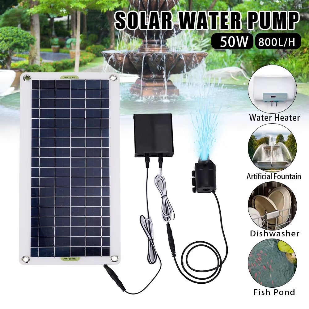 50W 800L/H Super Silent Submersible Water Pump Motor Brushless Solar Water Pump Unit Fish Pond Garden Fountain Decoration