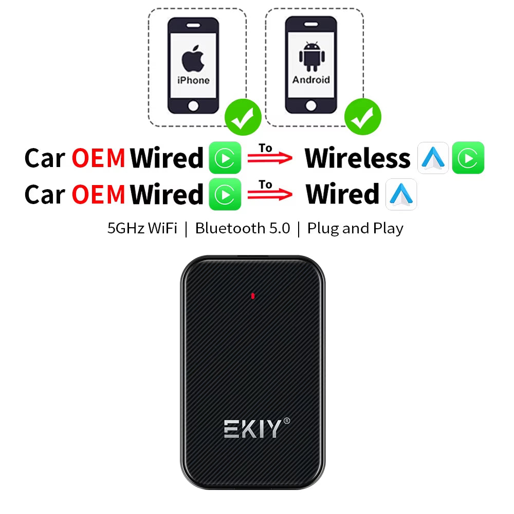 Wired to Wireless Carplay for Toyota Mazda Nissan Camry Suzuki Subaru Citroen Audi Mercedes Kia Ford Opel IOS15 Spotify BT