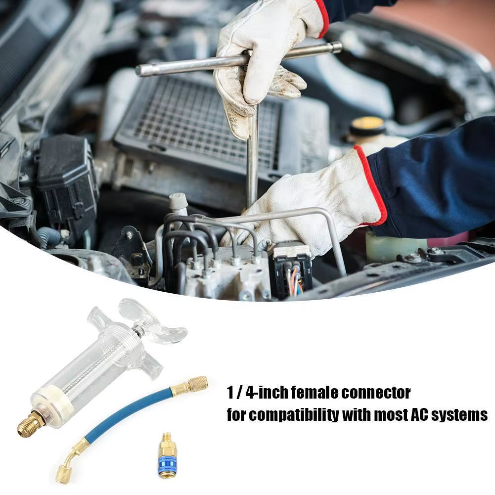 Car A/C Oil Dye Injector with Low Side Quick Coupler Adapter 1/4 SAE Manual Oiler Injection 30Ml Air Conditioning Repair Tools