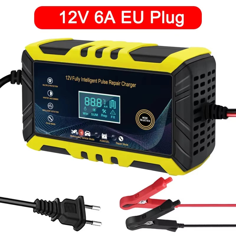Car Battery Charger 12V 6A Touch Screen Pulse Repair Digital LCD Display Smart Fast Charger for Car Motorcycle