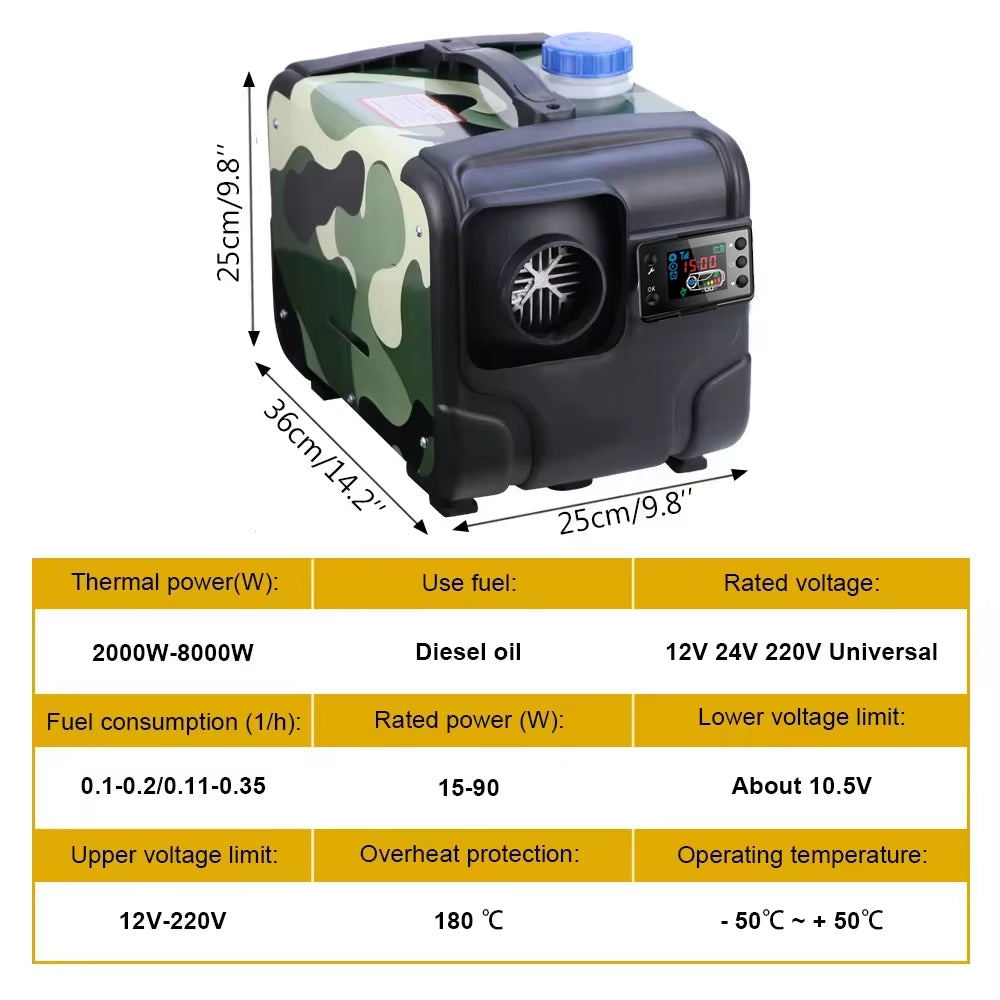 12V 24V 5000W Car Heater Air Diesel Heater Aluminum Shell Air Parking Heater Warmer Wireless LCD Remote Control Engine Preheater