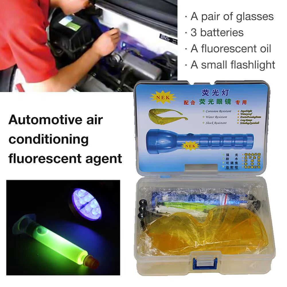 Fluorescent Leak Detector Kit Multifunctional Automotive Air Conditioning Repair Tools LED UV Flashlight Protective Glasses Set